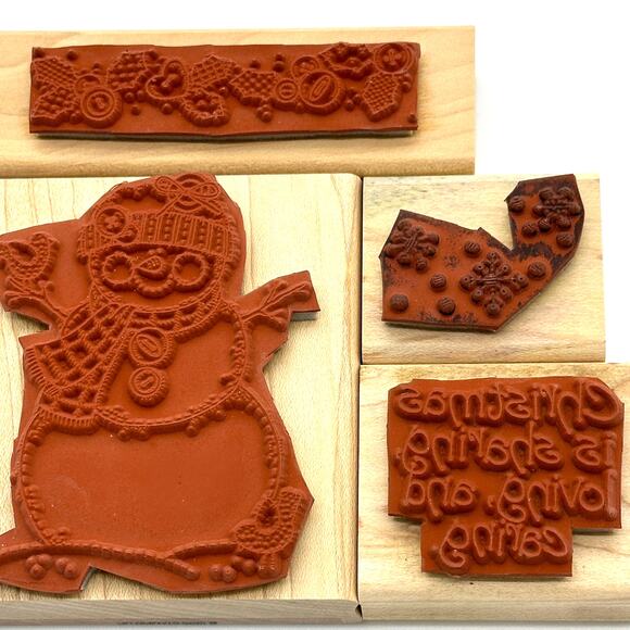 Stampin' Up! Stitched Snowman Rubber Stamps Sewn Sew Holidays Christmas 1995 - Picture 6 of 7